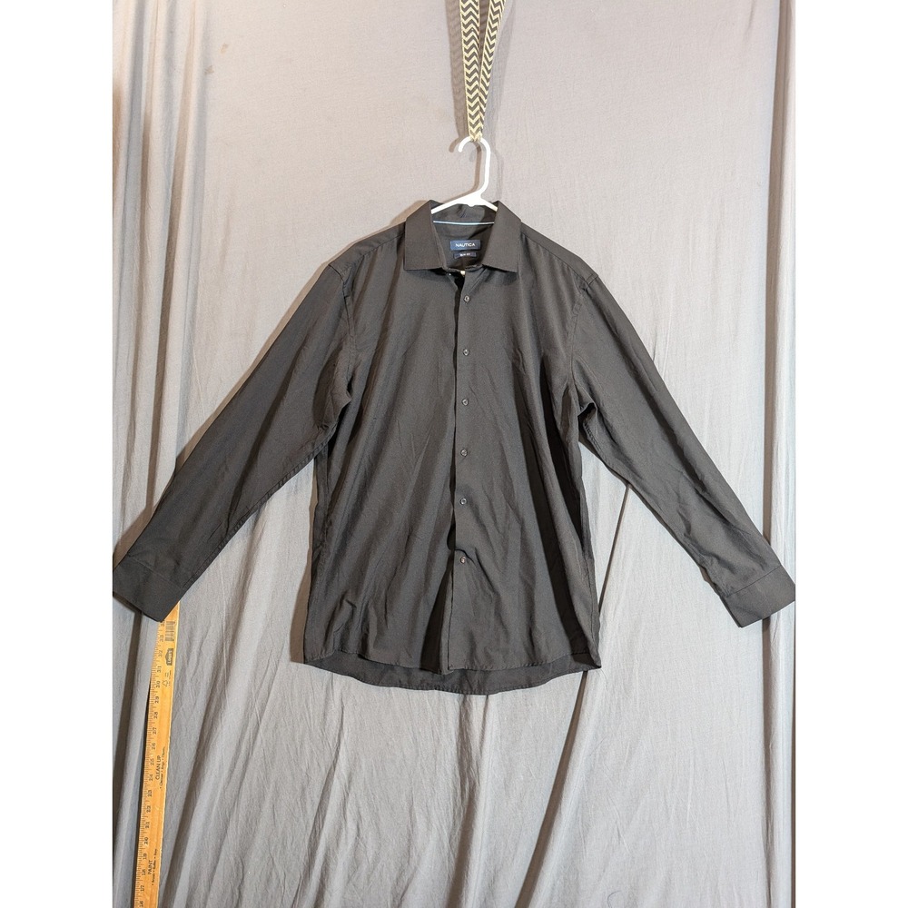Nautica Men's Button Down Long Sleeve Slim Fit Size Large Color Gray‎